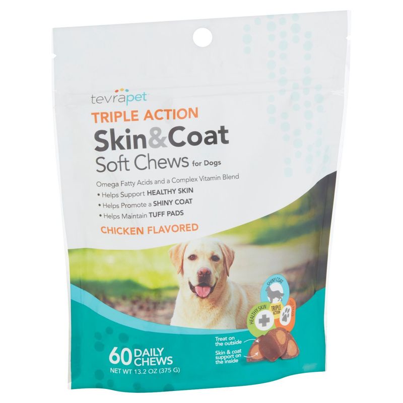 TevraPet Triple Action Skin &amp; Coat Chicken Flavored Soft Chews for Dogs, 60 count, 13.2 oz