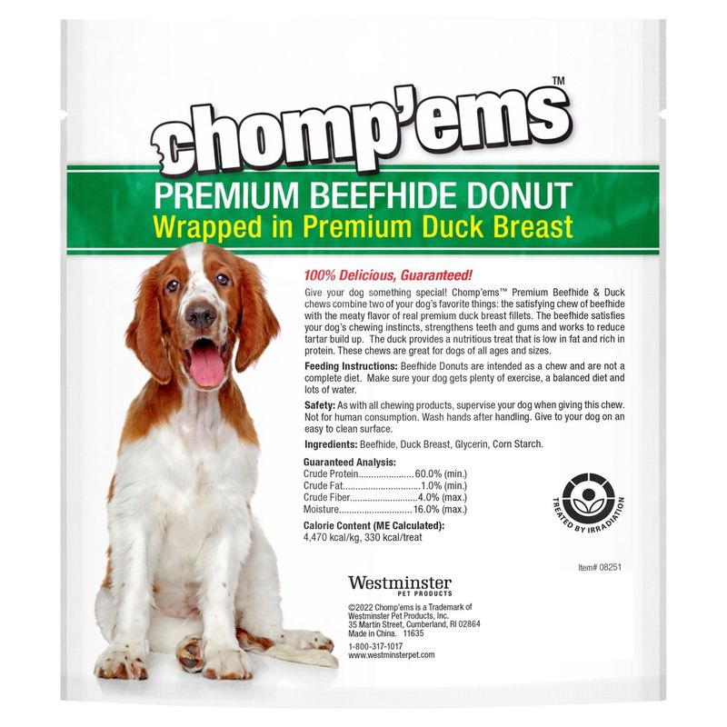 Chomp'ems Premium Beefhide Donut Wrapped in Premium Duck Breast Dog Chew 3.5" Donut