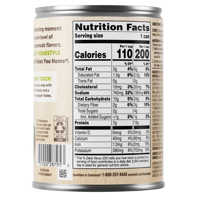 Campbell's Homestyle Italian-Style Wedding Spinach &amp; Meatballs in Chicken Broth Soup, 16.1 oz
