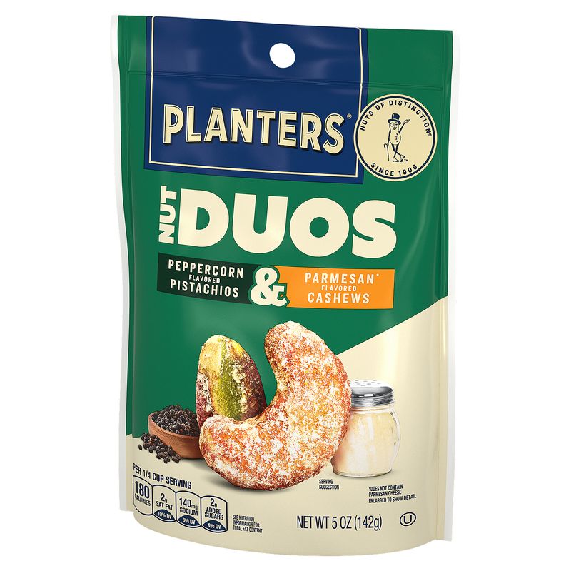 Planters Peppercorn Flavored Pistachios &amp; Parmesan Flavored Cashews Nut Duos, 5 oz