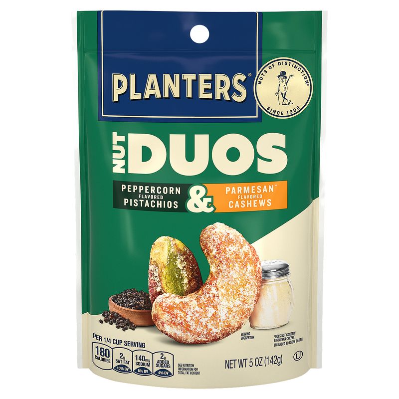 Planters Peppercorn Flavored Pistachios &amp; Parmesan Flavored Cashews Nut Duos, 5 oz