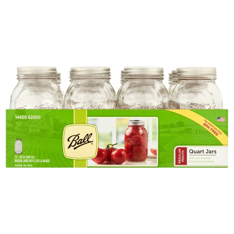 Ball 32 oz Regular Mouth Quart Mason Jars, 12 count
