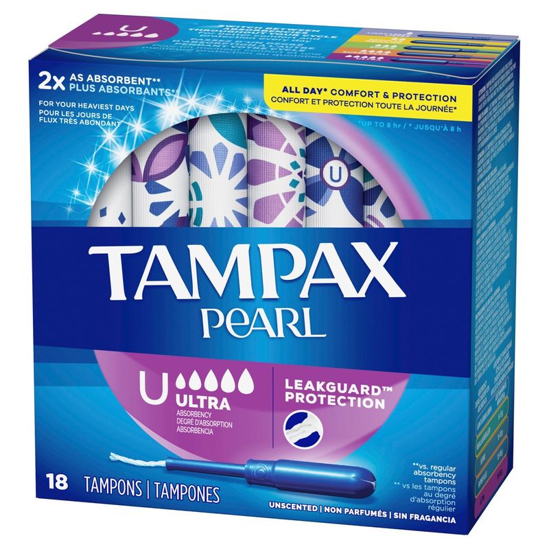 TAMPAX Pearl Ultra Absorbency Unscented Tampons, 18 count