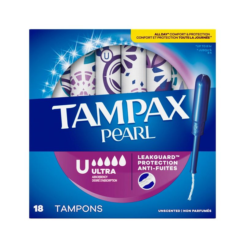 TAMPAX Pearl Ultra Absorbency Unscented Tampons, 18 count