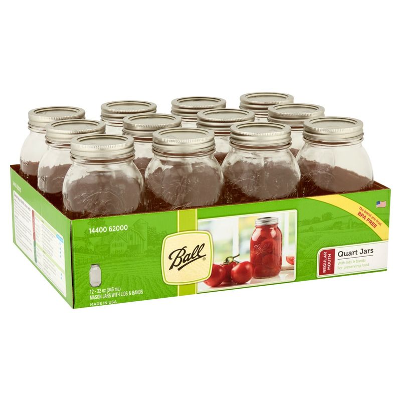 Ball 32 oz Regular Mouth Quart Mason Jars, 12 count