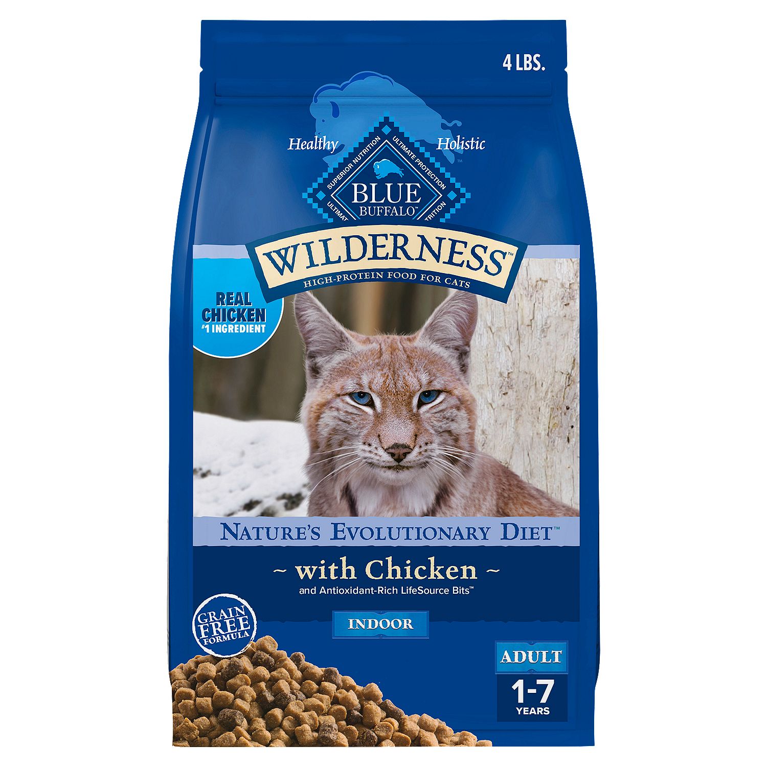 Blue Buffalo Wilderness Indoor High-Protein Food for Cats with Chicken, Adult 1-7 Years, 4 lbs