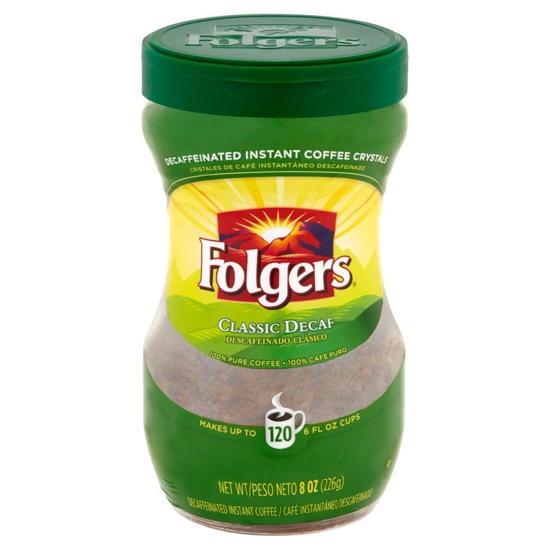 Folgers Classic Decaffeinated Instant Coffee Crystals, 8 oz