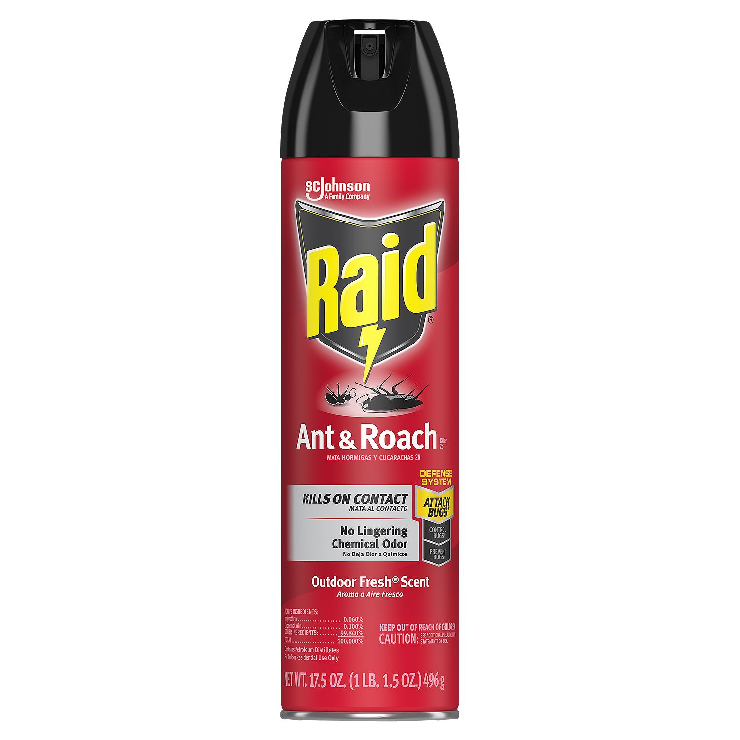 Raid Ant &amp; Roach 26, Aerosol Bug Spray Kills on Contact, Outdoor Fresh Scent, 17.5 oz
