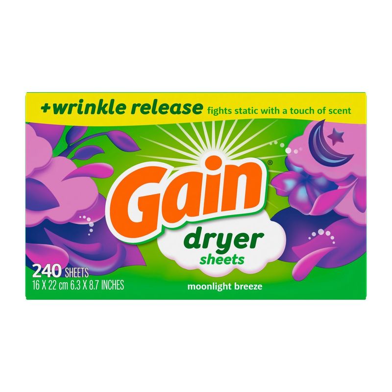 Gain dryer sheets Plus Wrinkle Release, Moonlight Breeze Scent, 240 Count, Fights static with a tou