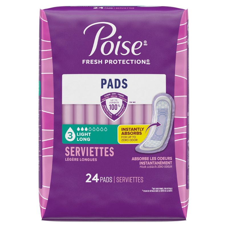 Poise Fresh Protection Light Long Pads, 24 count