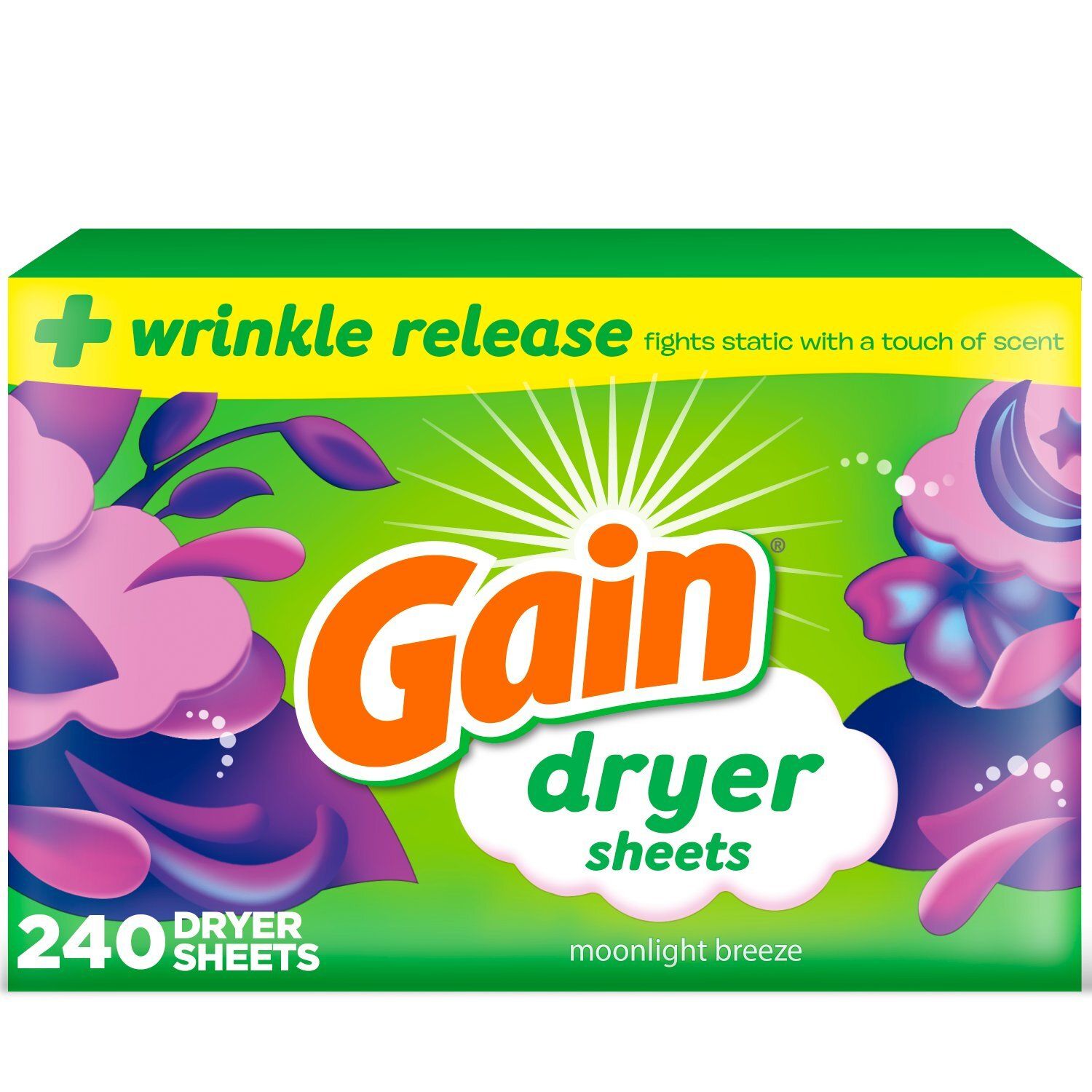 Gain dryer sheets Plus Wrinkle Release, Moonlight Breeze Scent, 240 Count, Fights static with a tou