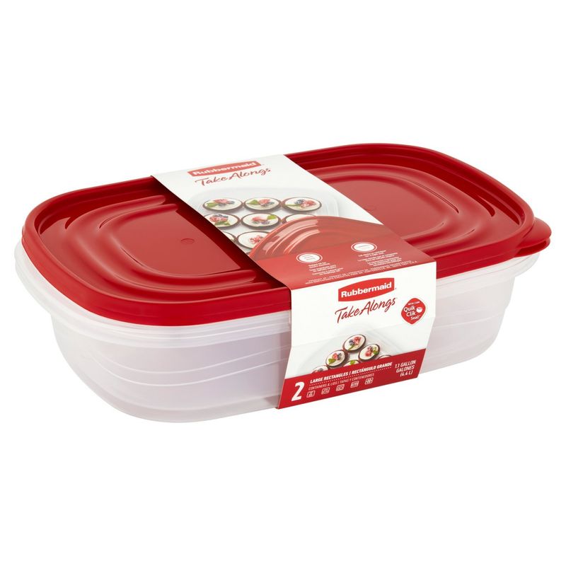 Rubbermaid Take Alongs 1.1 Gallon Large Rectangles Containers &amp; Lids, 2 count