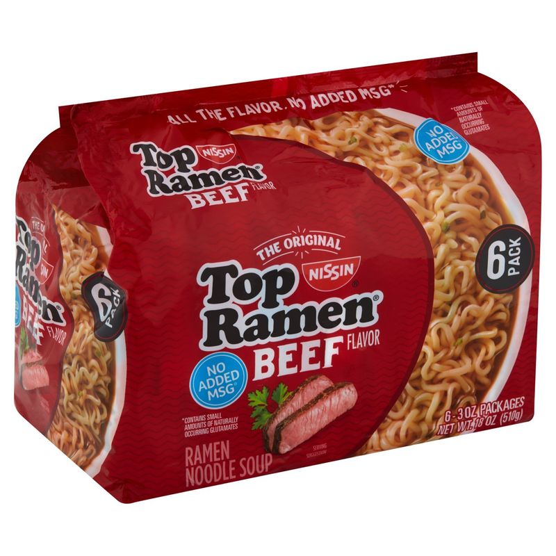 Nissin The Original Top Ramen Beef Flavor Ramen Noodle Soup, 3 oz, 6 count