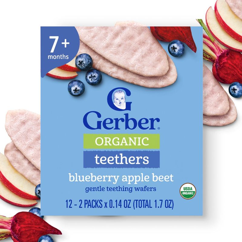 Gerber Organic Teethers Blueberry Apple Beet Gentle Teething Wafers, 7+ months, 12 count, 1.7 oz