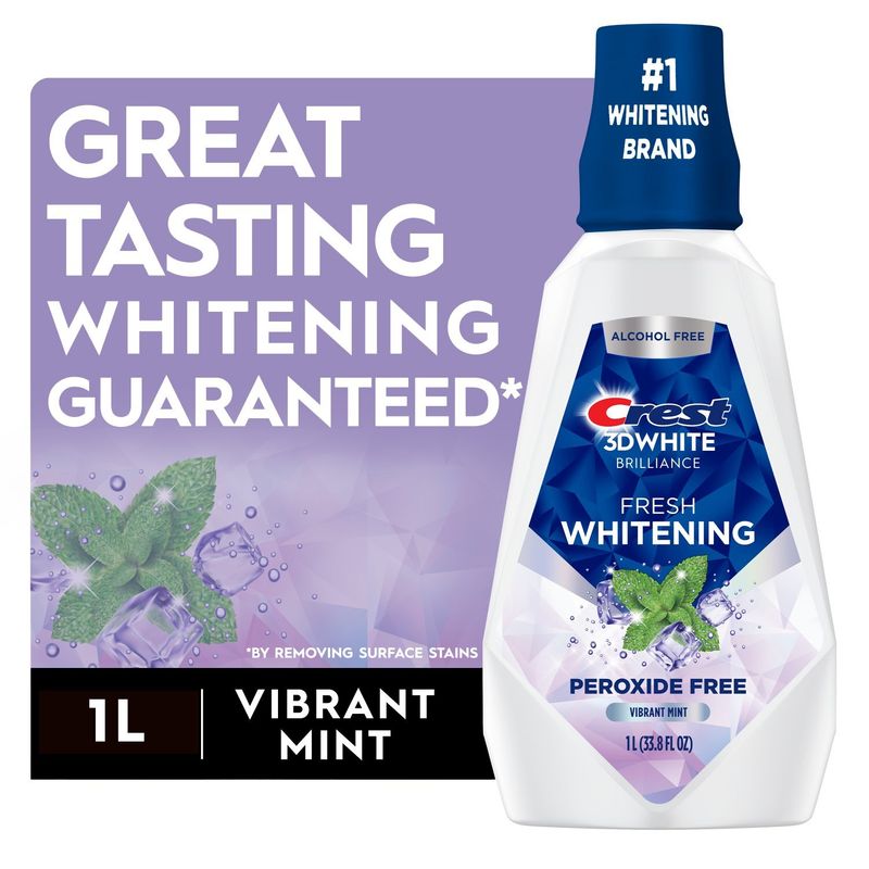 Crest 3D White Fresh Whitening Mouthwash/Mouth Rinse, Great Tasting Whitening Guaranteed, Alcohol-F