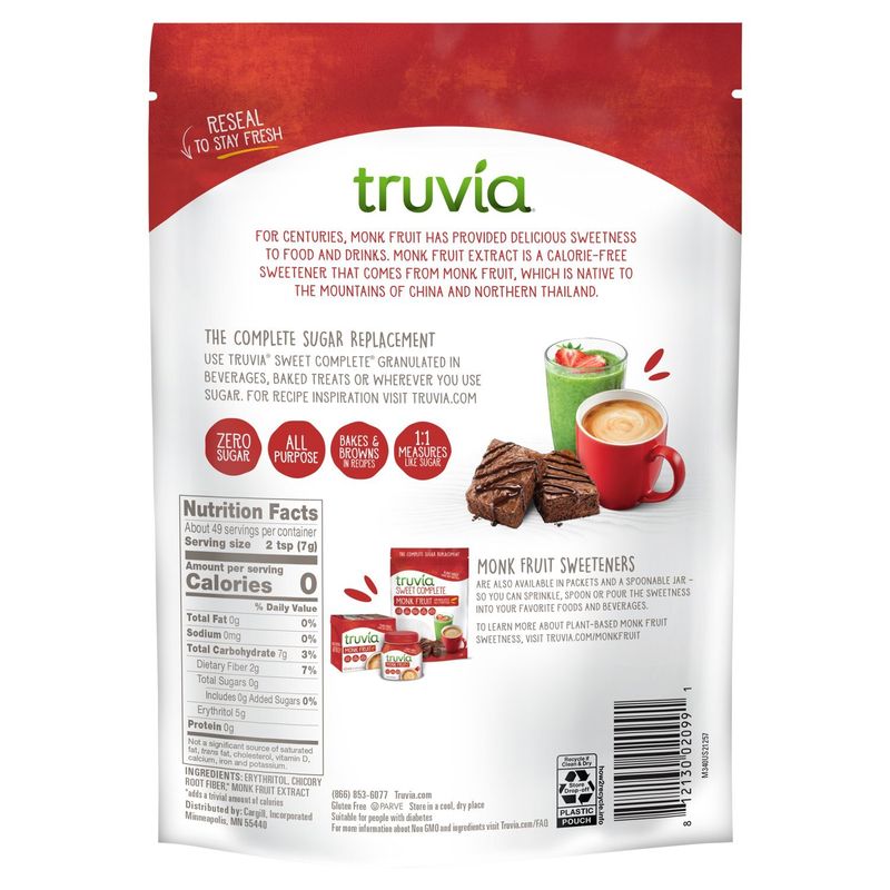 Truvia Sweet Complete Monk Fruit Granulated All-Purpose Sweetener, 12 oz