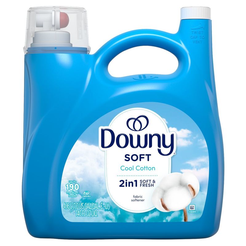 Downy Soft, 2 in 1 Soft and Fresh Liquid Fabric Softener, Cool Cotton, 140 fl oz, 190 Loads, Fabric