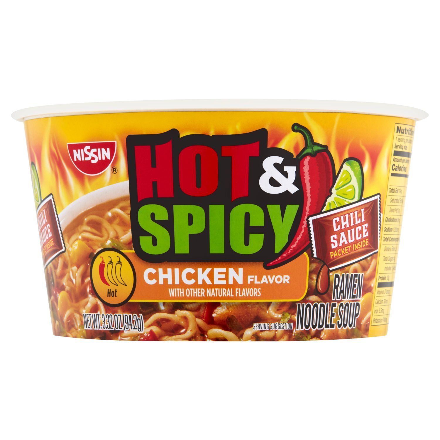 Nissin Chicken Flavor Hot &amp; Spicy Ramen Noodle Soup, 3.32 oz
