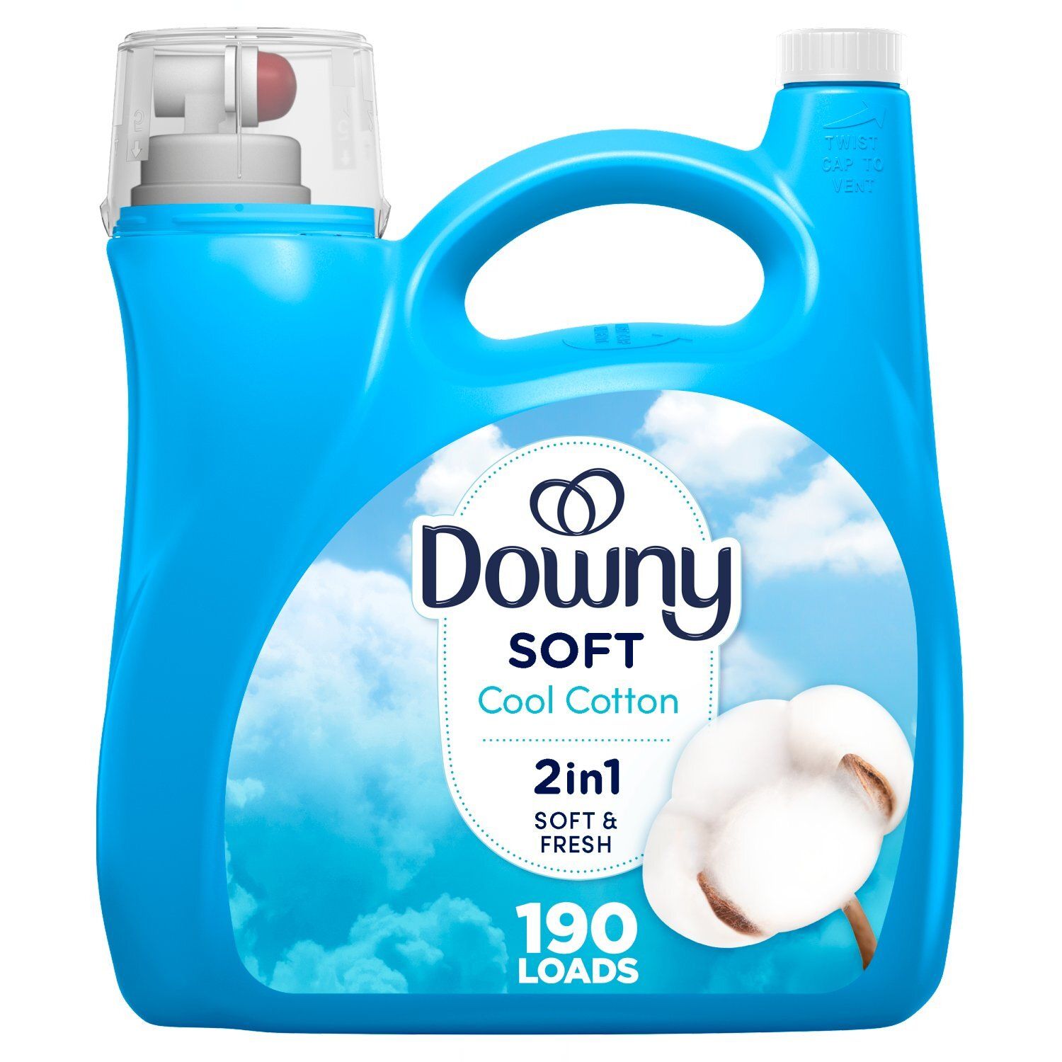 Downy Soft, 2 in 1 Soft and Fresh Liquid Fabric Softener, Cool Cotton, 140 fl oz, 190 Loads, Fabric