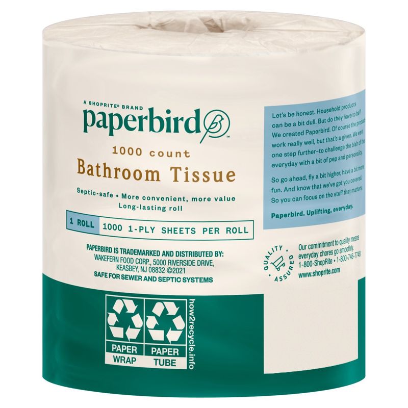 Paperbird Bathroom Tissue, 1000 1-ply sheets per roll