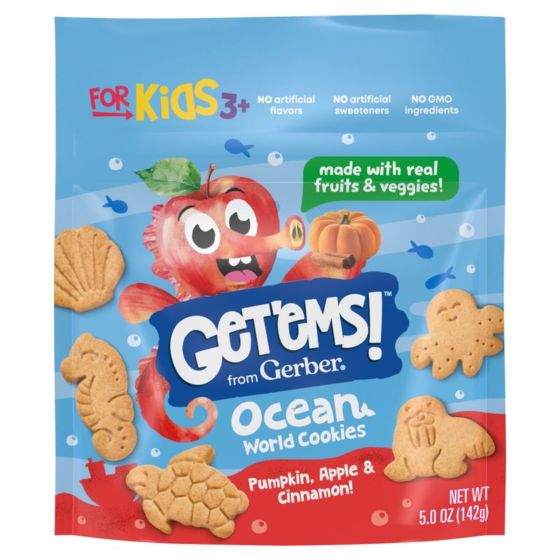 Gerber Get'ems! Pumpkin, Apple &amp; Cinnamon! Ocean World Cookies, For Kids 3+, 5.0 oz