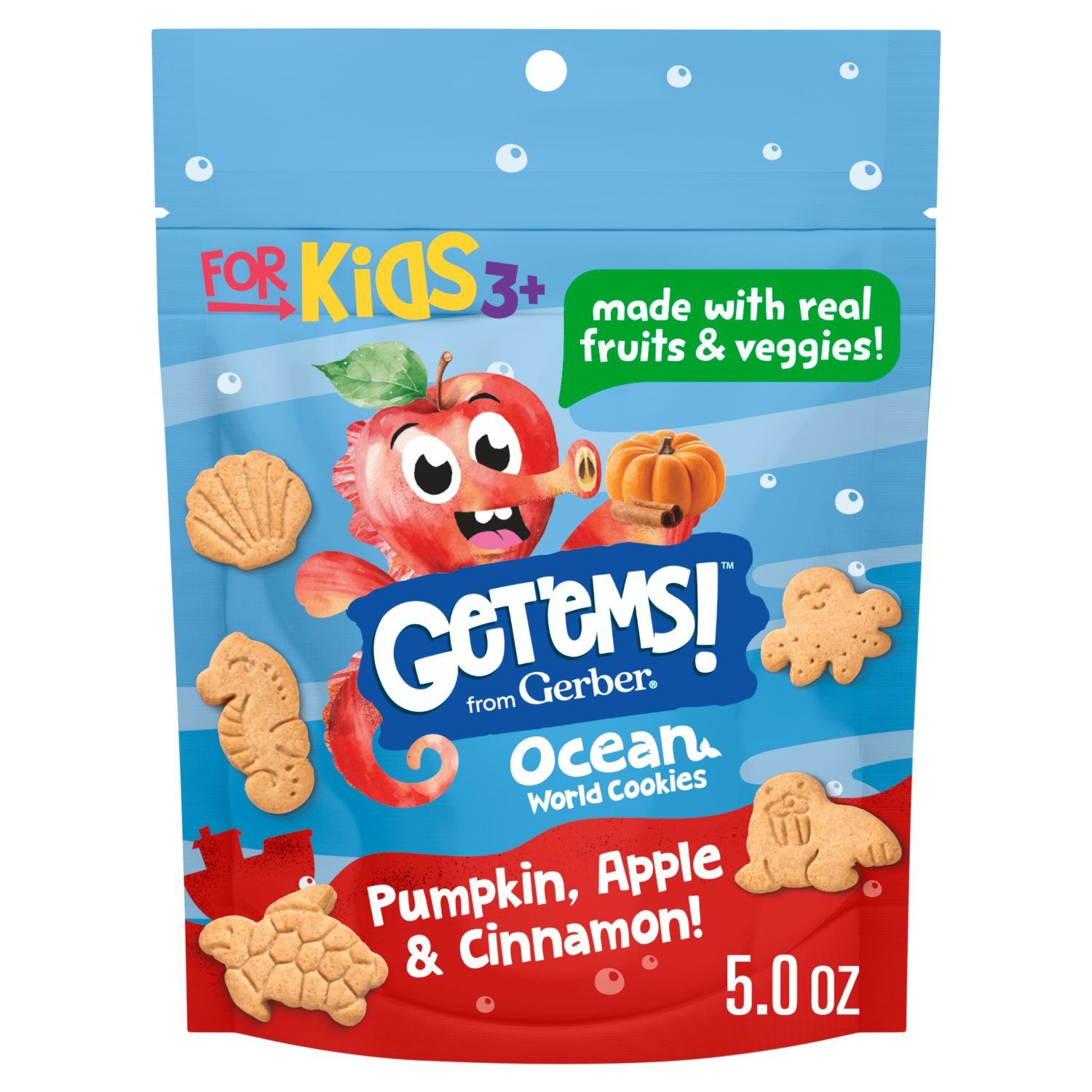 Gerber Get'ems! Pumpkin, Apple &amp; Cinnamon! Ocean World Cookies, For Kids 3+, 5.0 oz