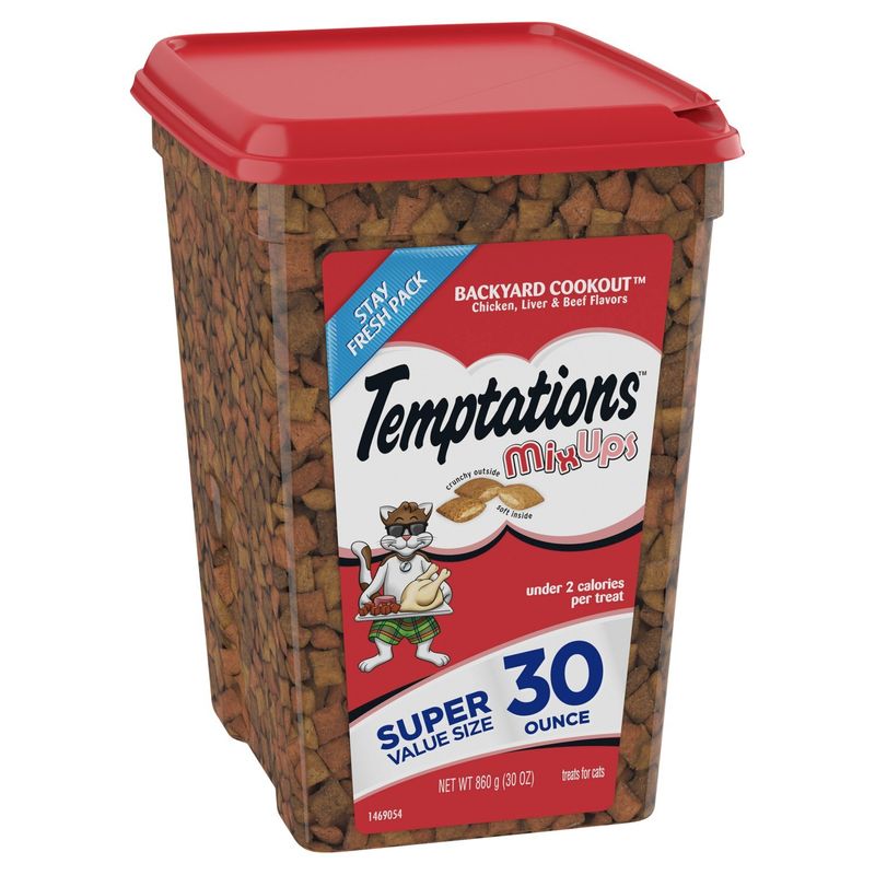 TEMPTATIONS MIXUPS Crunchy and Soft Cat Treats Backyard Cookout Flavor, 30 oz. Tub