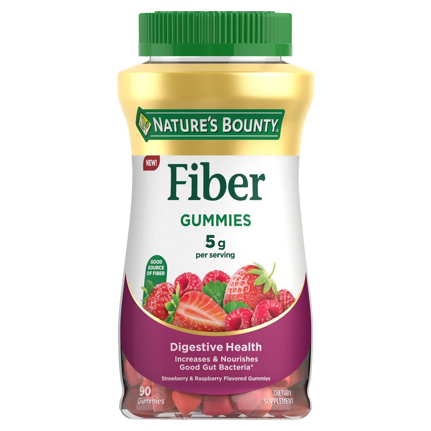 Nature's Bounty Strawberry &amp; Raspberry Flavored Fiber Gummies Dietary Supplement, 90 count