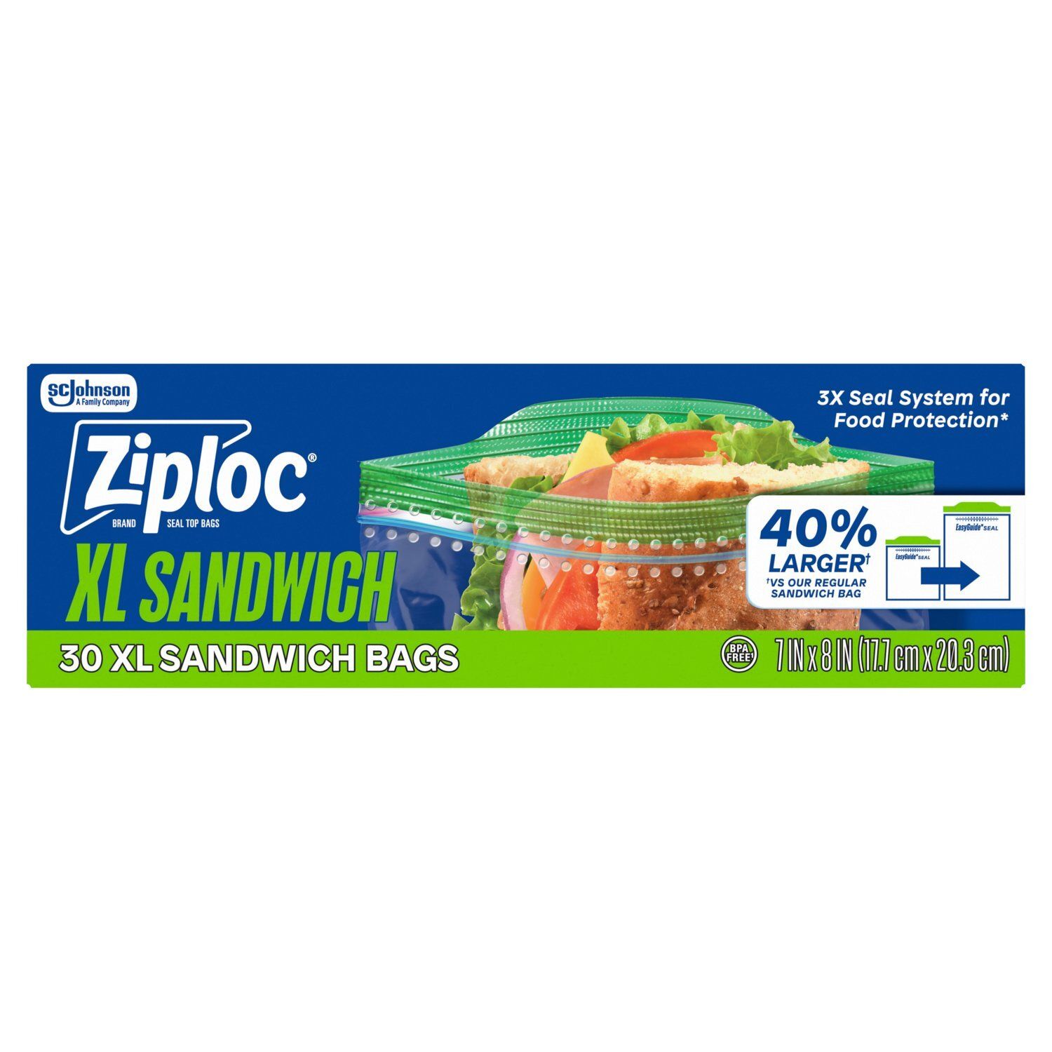 Ziploc Brand XL Sandwich Seal Top Bags, 30 count