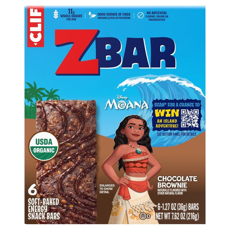 Clif ZBar Disney Moana Chocolate Brownie Soft-Baked Energy Snack Bars, 1.27 oz, 6 count