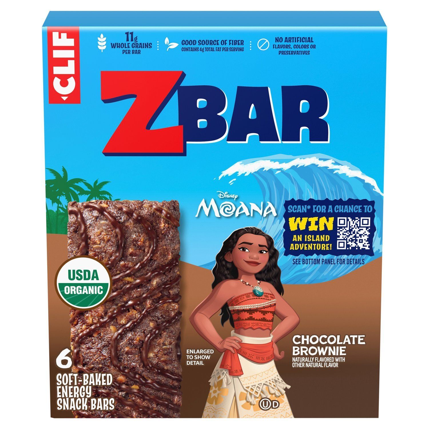 Clif ZBar Disney Moana Chocolate Brownie Soft-Baked Energy Snack Bars, 1.27 oz, 6 count