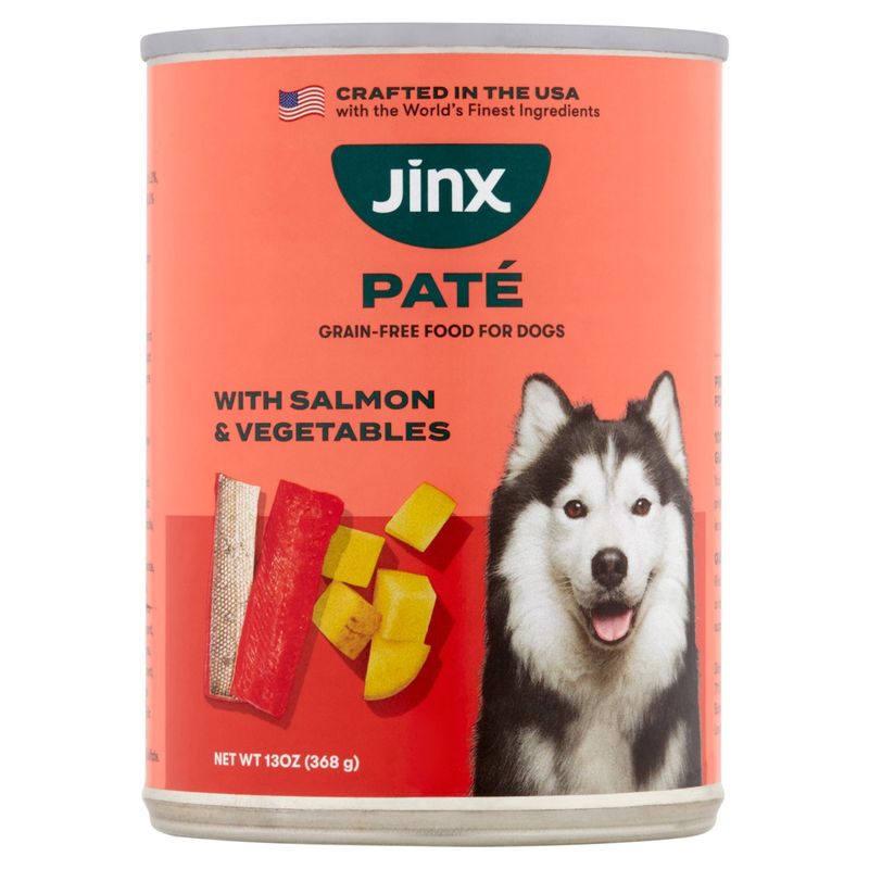 Jinx Paté Grain-Free Food for Dogs with Salmon &amp; Vegetables, 13 oz