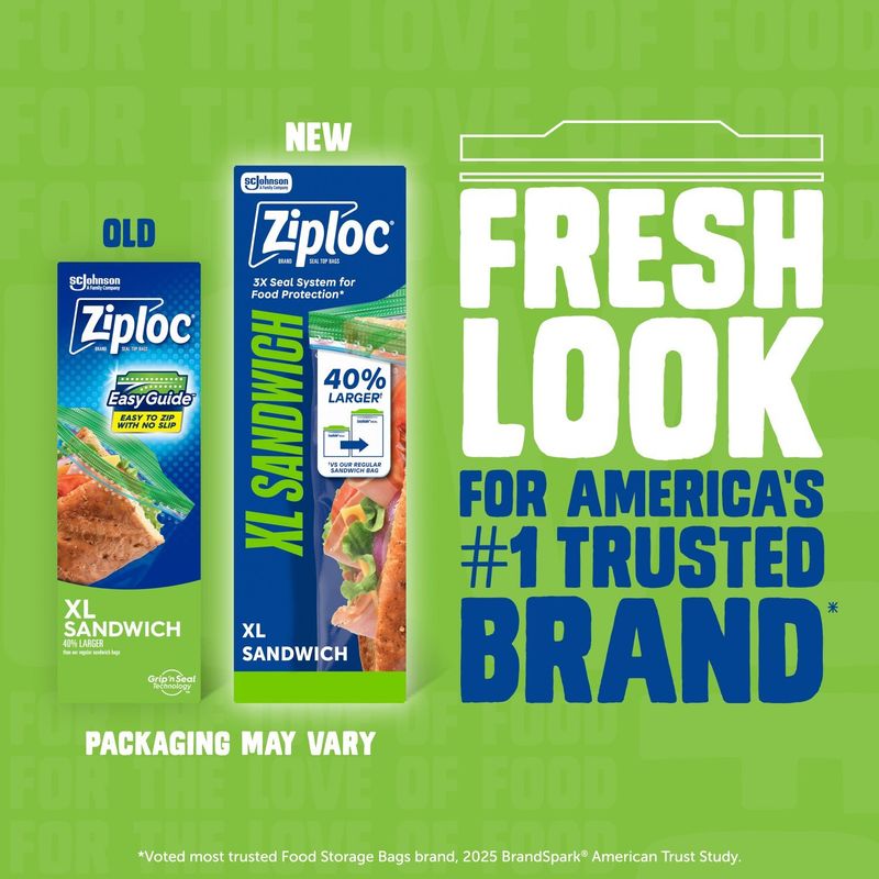 Ziploc Brand XL Sandwich Seal Top Bags, 30 count