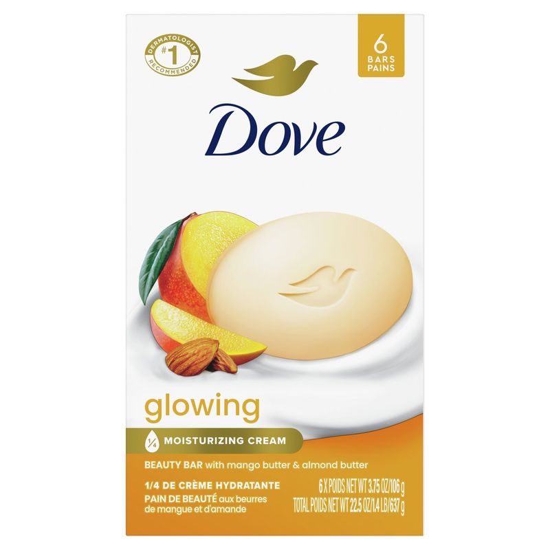 Dove Glowing Beauty Bar with Mango Butter and Almond Butter, 3.75 oz, 6 count