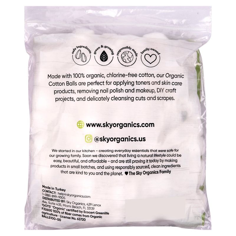 Sky Organics Organic Jumbo Cotton Balls, 100 count