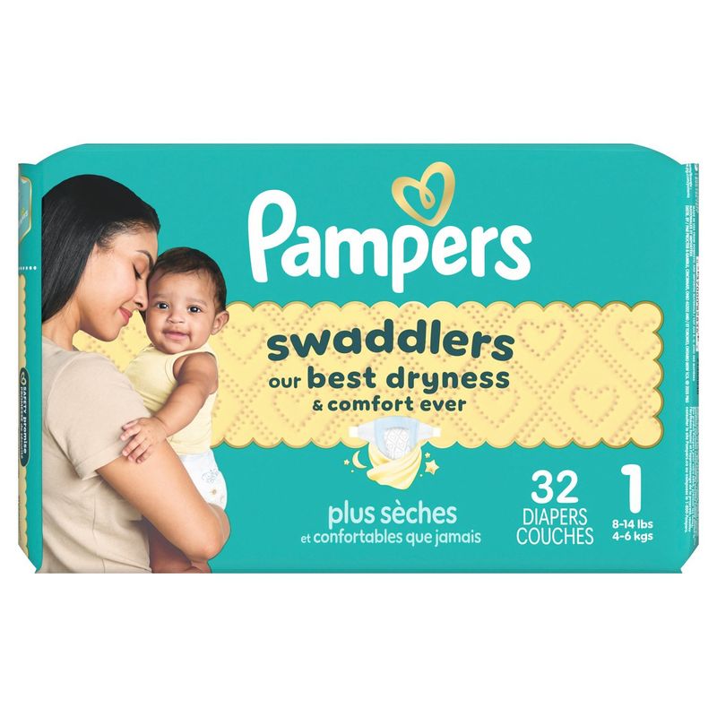 Pampers Swaddlers Diapers Jumbo Pack, Size 1, 8-14 lbs, 32 count