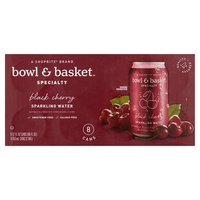 Bowl &amp; Basket Specialty Black Cherry Sparkling Water, 12 fl oz, 8 count