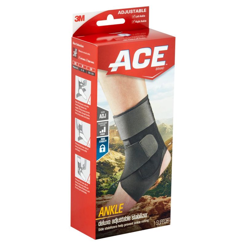 ACE™ Brand Deluxe Ankle Stabilizer, Adjustable, Black, 1/Pack