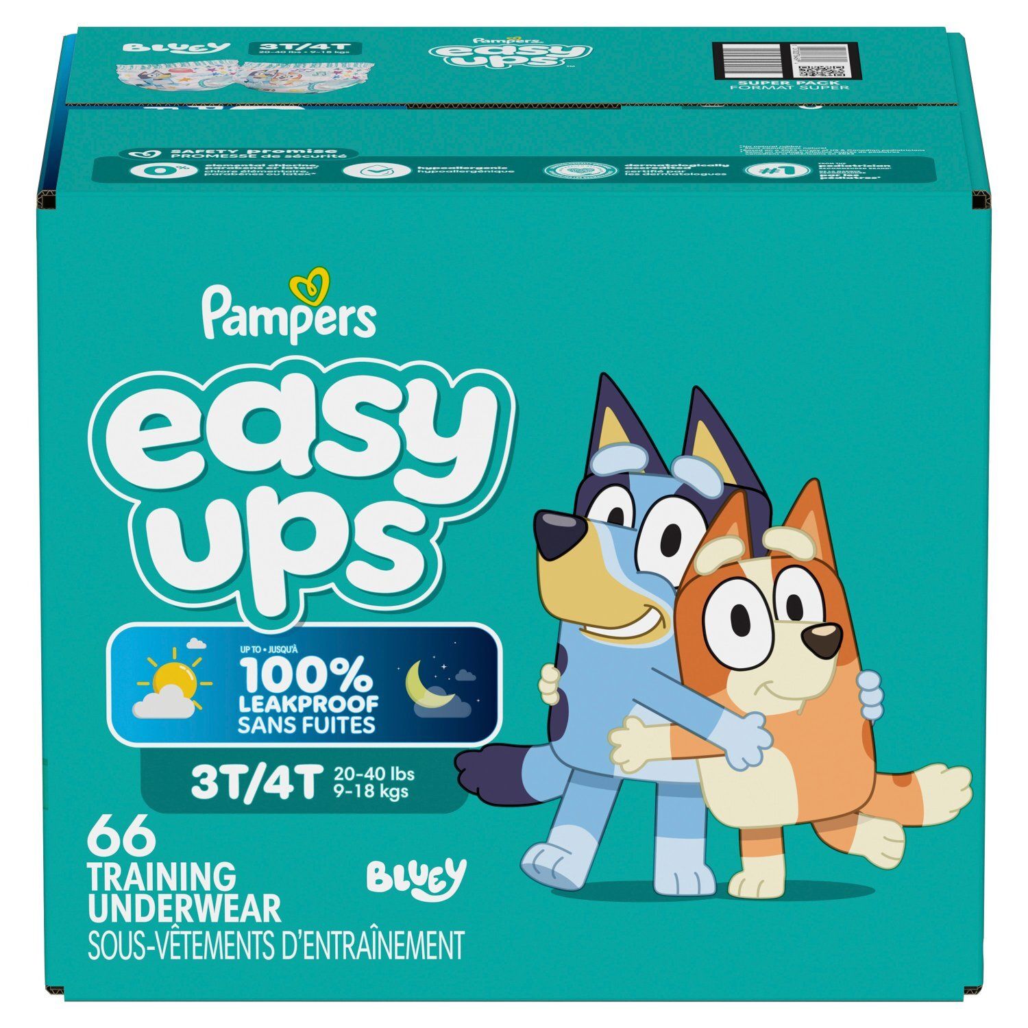 Pampers Easy Ups Bluey Training Underwear, Size 3T/4T, 20-40 lbs, 66 count