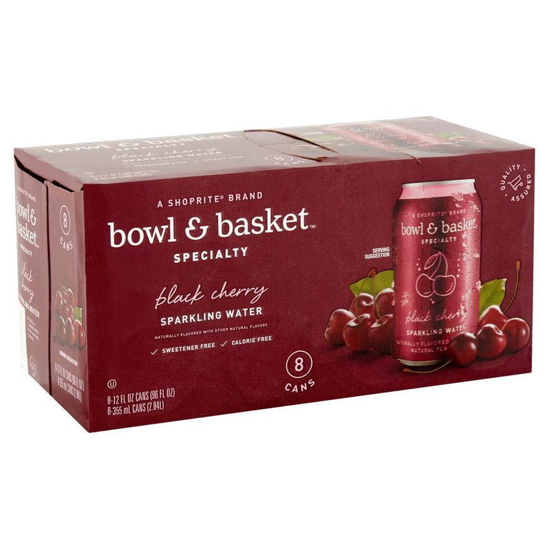 Bowl &amp; Basket Specialty Black Cherry Sparkling Water, 12 fl oz, 8 count