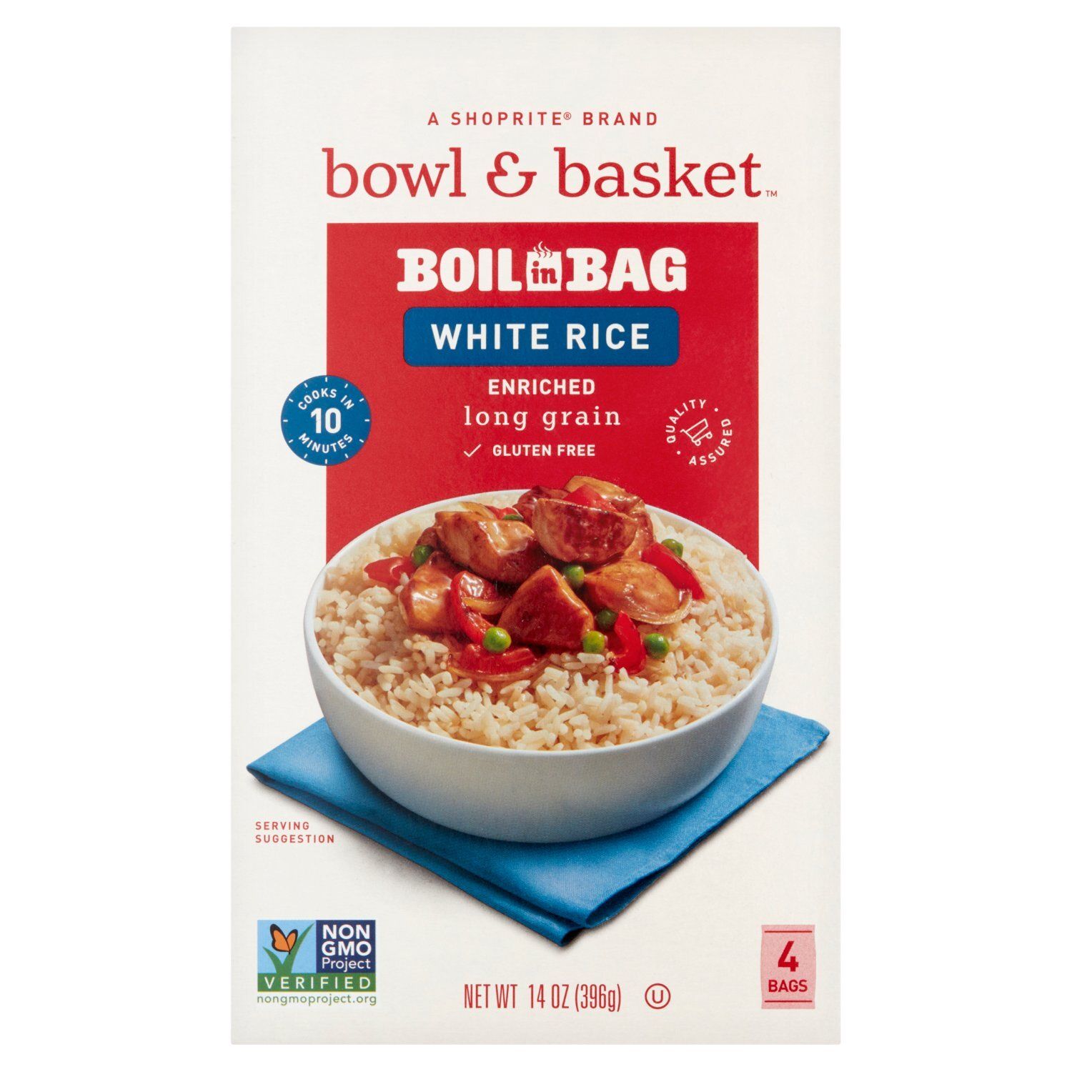 Bowl &amp; Basket Boil in Bag Enriched Long Grain White Rice, 4 count, 14 oz