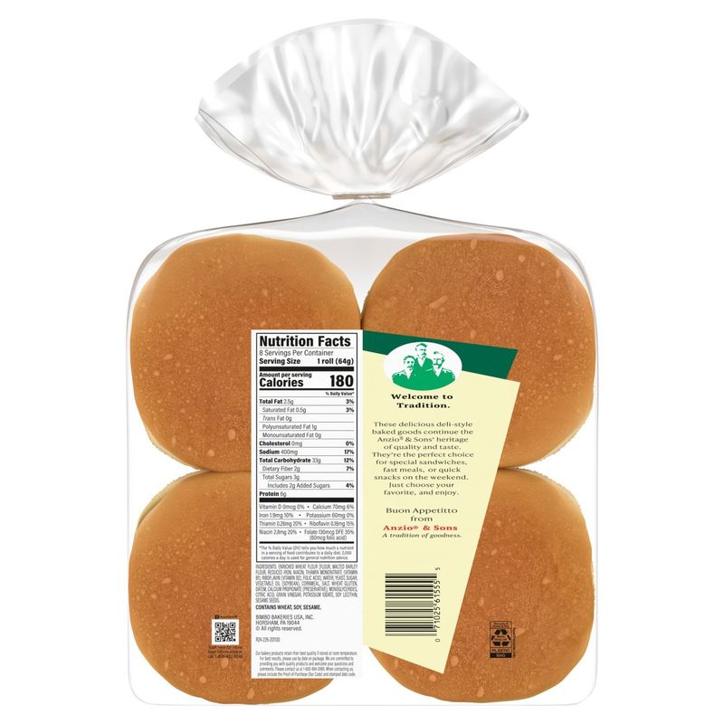 Anzio &amp; Sons Bakery Hearty Sandwich Enriched Rolls, 8 count, 1 lb 2 oz