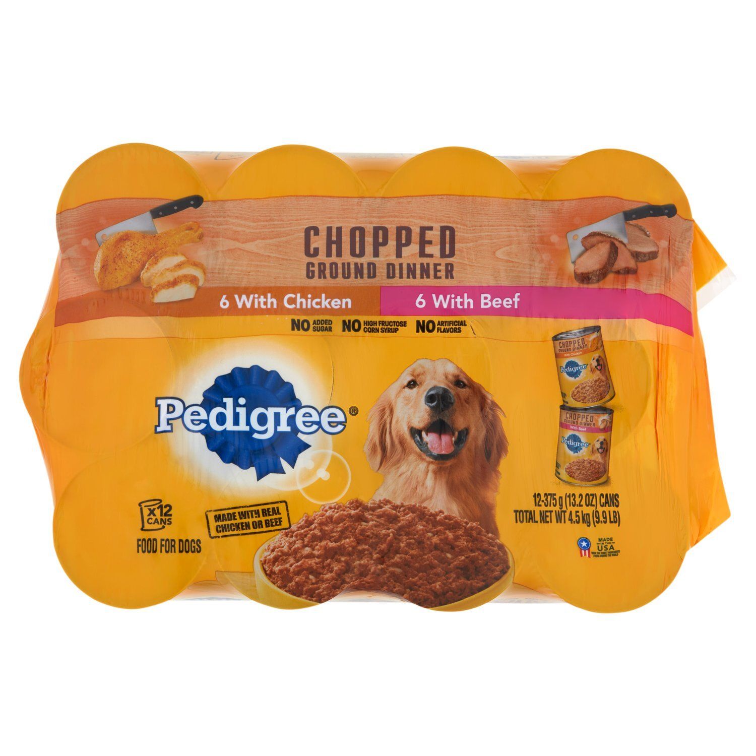 Pedigree Chicken &amp; Beef Chopped Ground Dinner Food for Dogs, 13.2 oz, 12 count