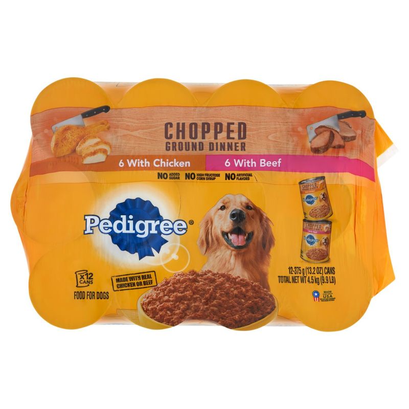 Pedigree Chicken &amp; Beef Chopped Ground Dinner Food for Dogs, 13.2 oz, 12 count
