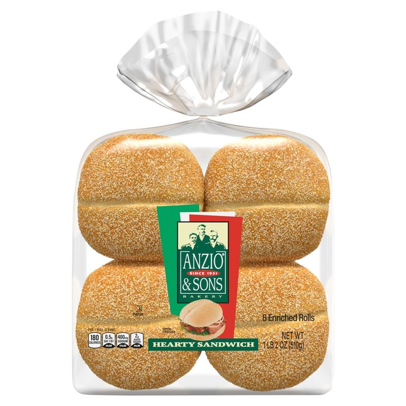 Anzio &amp; Sons Bakery Hearty Sandwich Enriched Rolls, 8 count, 1 lb 2 oz