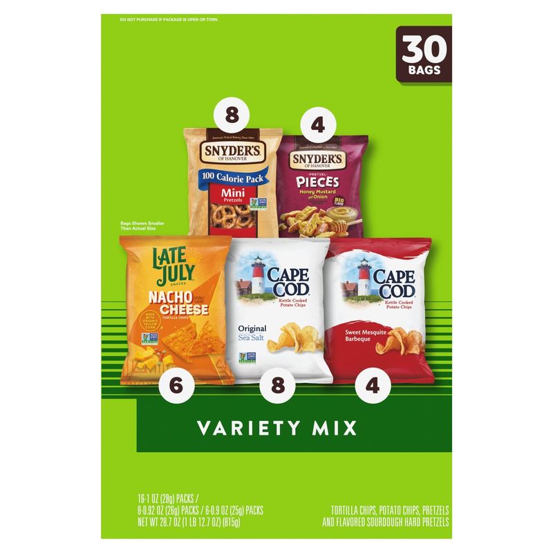 Snyder's of Hanover, Late July Snacks and Cape Cod Snack Bags Variety Mix, 30 count, 28.7 oz