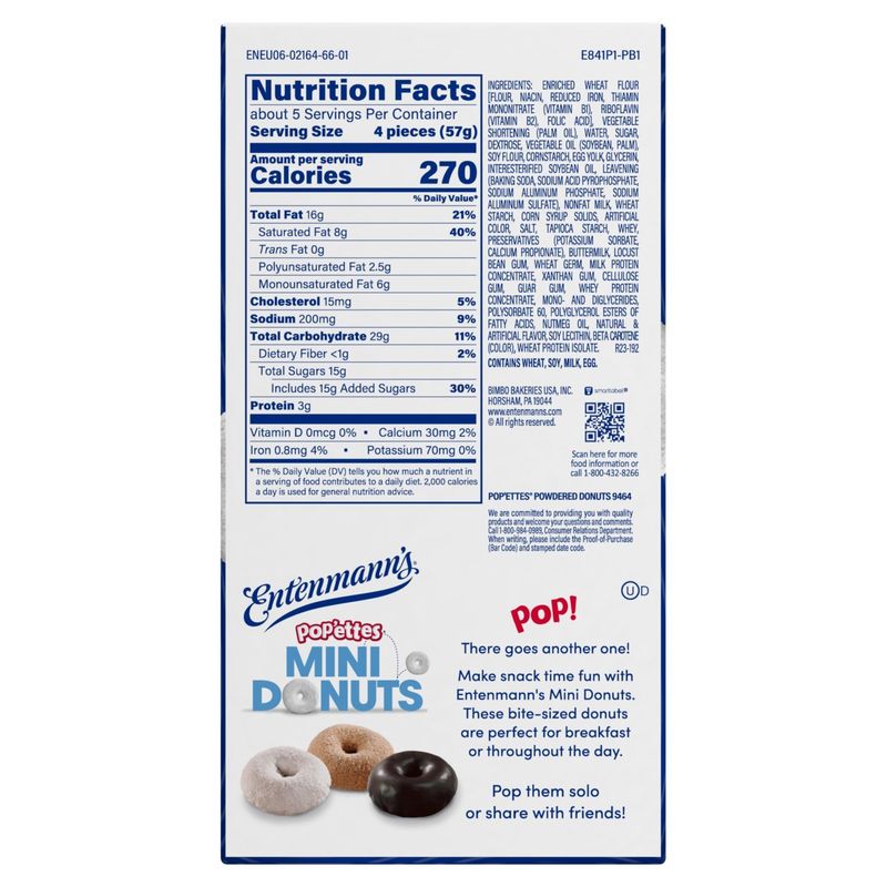 Entenmann's Pop'ettes Powdered Mini Donuts, 11 oz