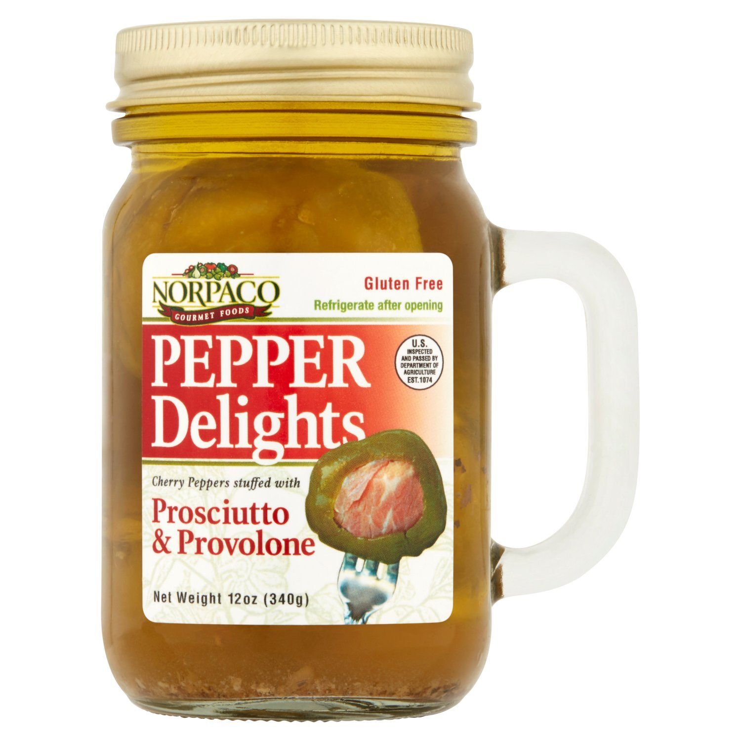 Norpaco Gourmet Foods Pepper Delights Cherry Peppers Stuffed with Prosciutto &amp; Provolone, 12 oz
