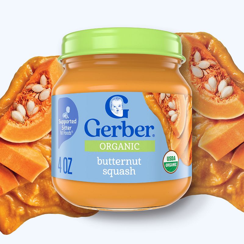 Gerber 1st Foods Organic Butternut Squash Baby Food, Supported Sitter, 4 oz