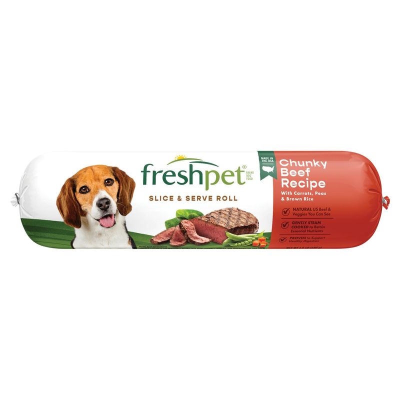 Freshpet Chunky Beef Recipe with Carrots, Peas &amp; Brown Rice Slice &amp; Serve Roll Dog Food, 1.5 lb